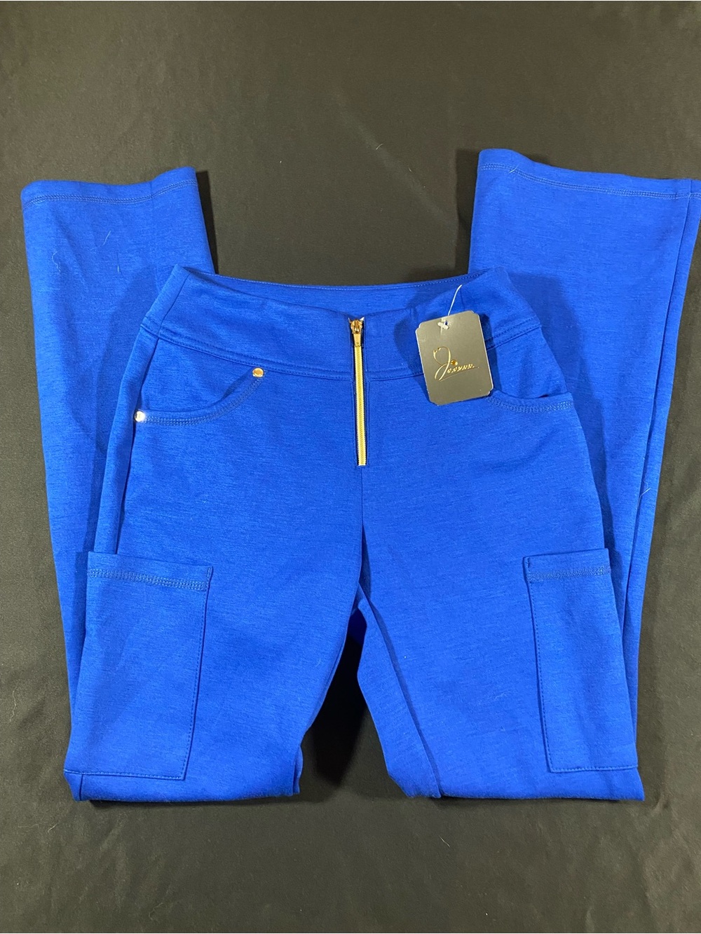Jaanuu Royal Blue Cargo Track Joggers with Gold Zip